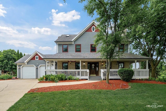 925 Merrill New Rd, Sugar Grove, IL 60554 - farmhouse-style home featuring covered porch, a garage, a front lawn, driveway, and a shingled roof