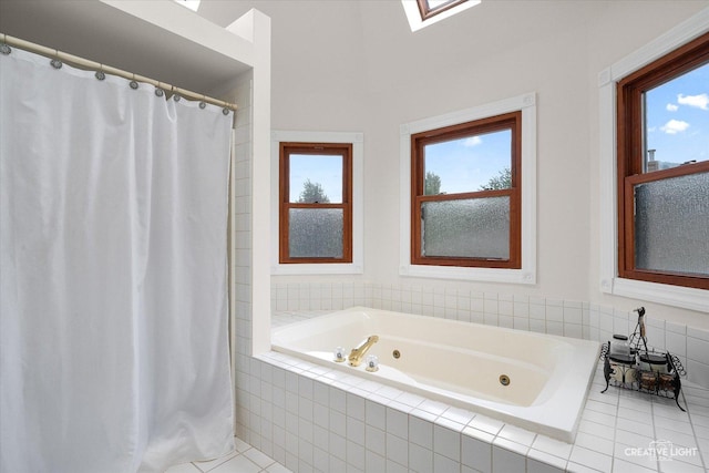 925 Merrill New Rd, Sugar Grove, IL 60554 - full bathroom featuring a tub with jets, healthy amount of natural light, a skylight, and curtained shower