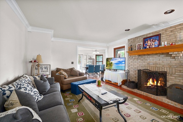 925 Merrill New Rd, Sugar Grove, IL 60554 - living area with ornamental molding, a chandelier, and a fireplace