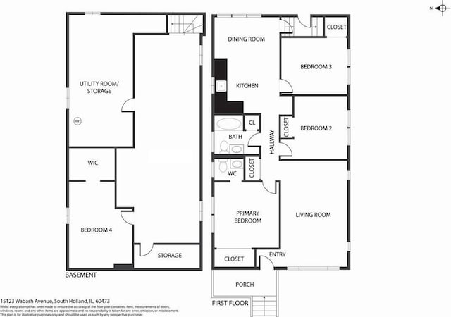 15123 Wabash Ave, South Holland, IL 60473 - floor plan / room layout