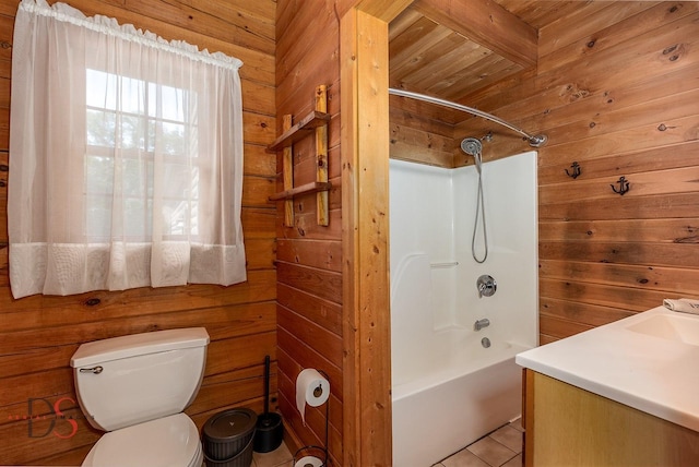 2622 E 28th Rd, Marseilles, IL 61341 - full bath with wooden walls, tub / shower combination, vanity, tile patterned flooring, and wood ceiling