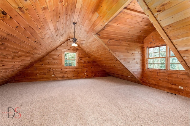 2622 E 28th Rd, Marseilles, IL 61341 - bonus room with wooden walls, wood ceiling, carpet flooring, vaulted ceiling, and a ceiling fan