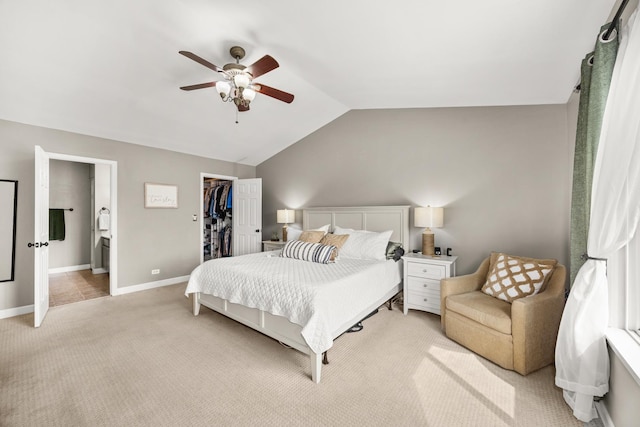 2278 Andrew Trl, Montgomery, IL 60538 - bedroom featuring light carpet, vaulted ceiling, a ceiling fan, a spacious closet, and a closet