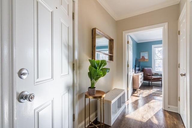 3608 W Dickens Ave Unit 1W, Chicago, IL 60647 - entrance foyer featuring baseboards, crown molding, and dark wood-type flooring