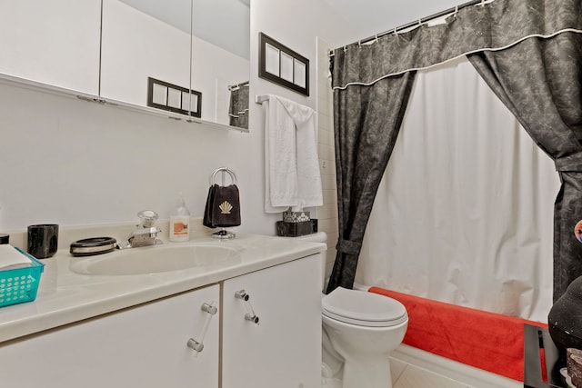 6941 S E End Ave, Chicago, IL 60649 - bathroom with vanity, shower / bathtub combination with curtain, toilet, and tile patterned floors