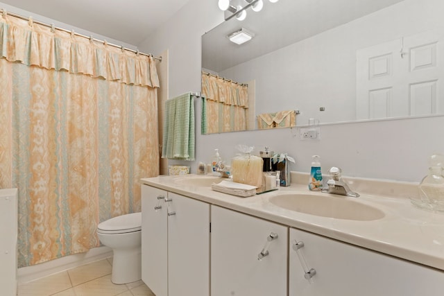 6941 S E End Ave, Chicago, IL 60649 - full bathroom featuring double vanity, tile patterned flooring, toilet, and curtained shower
