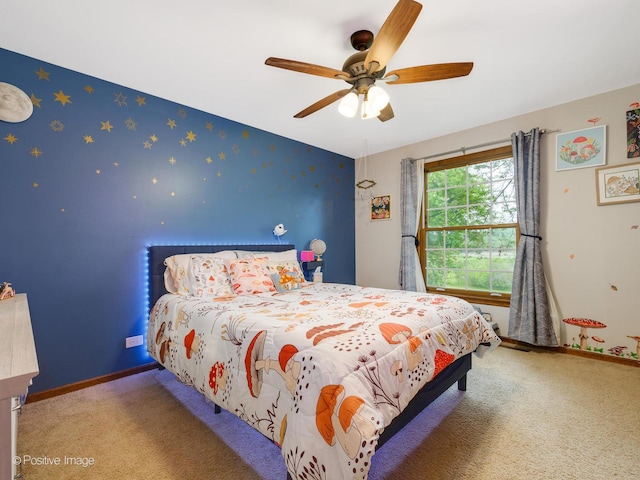 77 Mark Dr, Hawthorn Woods, IL 60047 - carpeted bedroom with a ceiling fan and wallpapered walls