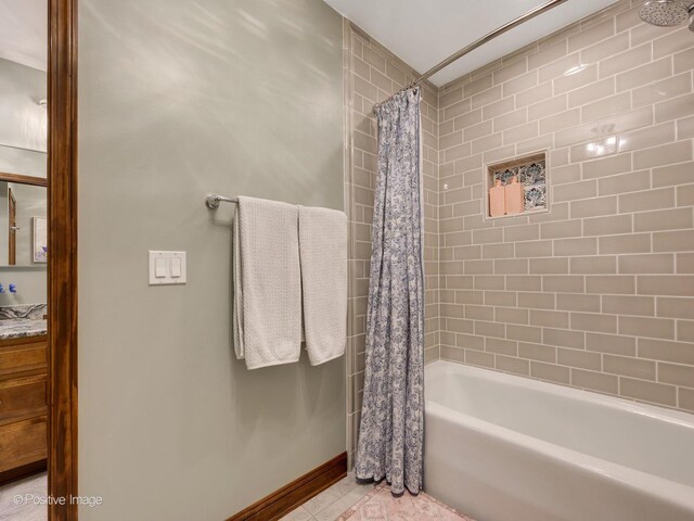 77 Mark Dr, Hawthorn Woods, IL 60047 - bathroom with shower / tub combo with curtain, tile patterned flooring, and vanity