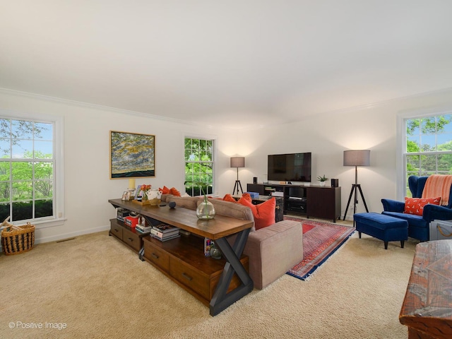 77 Mark Dr, Hawthorn Woods, IL 60047 - living room with light colored carpet, plenty of natural light, and ornamental molding