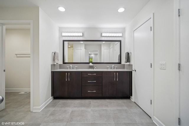 4045 N Harvard Ave, Arlington Heights, IL 60004 - full bathroom featuring double vanity, baseboards, tile patterned floors, and recessed lighting