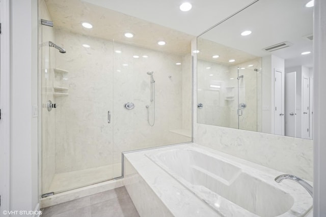 4045 N Harvard Ave, Arlington Heights, IL 60004 - full bath featuring a garden tub, a marble finish shower, tile patterned floors, and recessed lighting