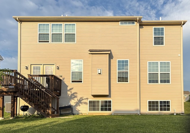 1878 Roseland Ln, Hoffman Estates, IL 60192 - back of house with stairs, a wooden deck, and a lawn