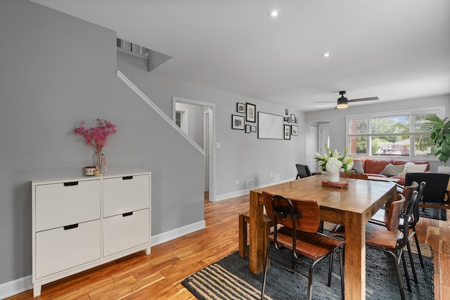 592 E 13th St, Lockport, IL 60441 - dining space with light wood-style floors, a ceiling fan, and recessed lighting
