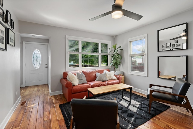 592 E 13th St, Lockport, IL 60441 - living room featuring hardwood / wood-style floors and a ceiling fan