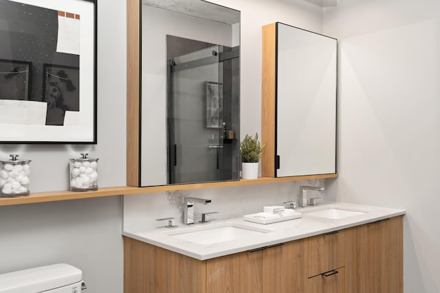 234 W Polk St Unit 3209, Chicago, IL 60607 - full bathroom featuring toilet, double vanity, and a shower with shower door