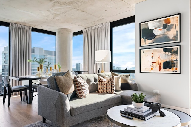 234 W Polk St Unit 3209, Chicago, IL 60607 - living area with wood finished floors, a wall of windows, and a view of city