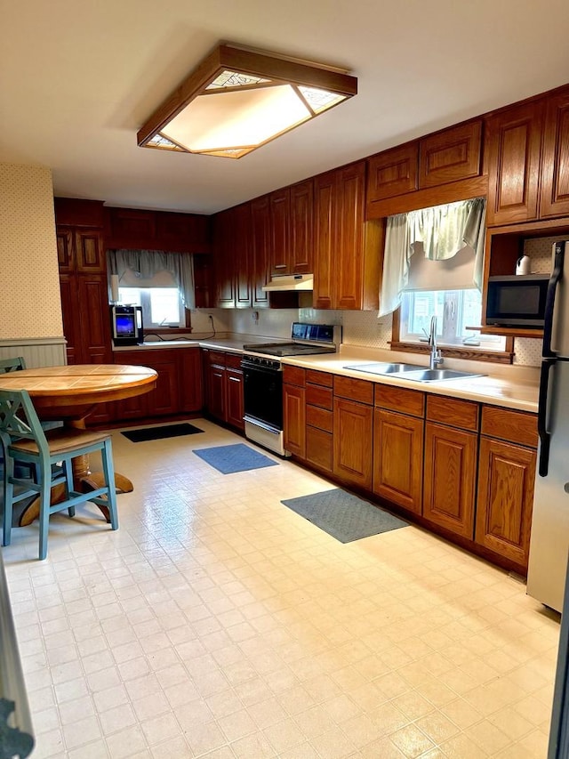 1308 Waverly Pl, Joliet, IL 60435 - kitchen featuring electric stove, a sink, healthy amount of natural light, and light countertops