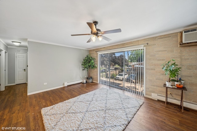 9540 S Mayfield Ave Unit 103S, Oak Lawn, IL 60453 - unfurnished room with baseboard heating, ornamental molding, a ceiling fan, and wood finished floors