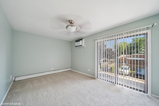 9540 S Mayfield Ave Unit 103S, Oak Lawn, IL 60453 - unfurnished room with baseboard heating, a ceiling fan, a wall mounted air conditioner, and carpet floors