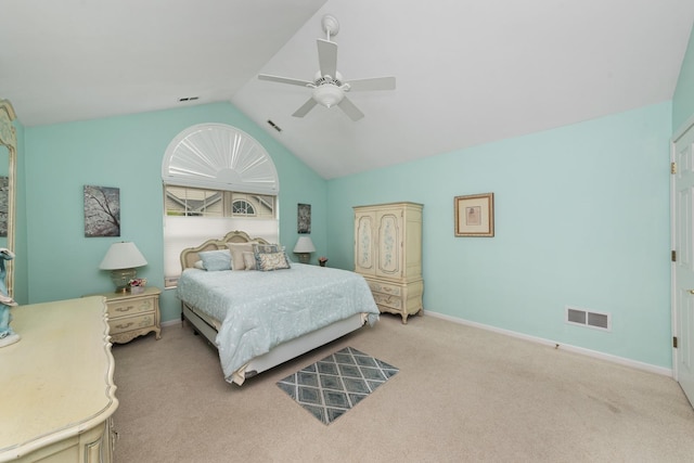 1908 Timbers Edge Cir, Joliet, IL 60431 - bedroom with light colored carpet, vaulted ceiling, ceiling fan, and baseboards