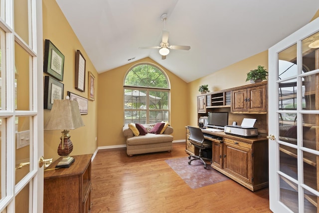 1908 Timbers Edge Cir, Joliet, IL 60431 - office featuring a ceiling fan, vaulted ceiling, and light wood-style floors