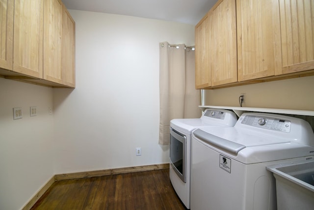211 N Maple St, Grant Park, IL 60940 - laundry room with washer and dryer, dark wood-style floors, cabinet space, and baseboards