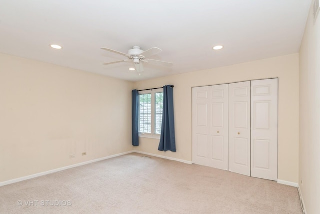 810 Braeman Ct, Libertyville, IL 60048 - unfurnished bedroom with light carpet, recessed lighting, a closet, and a ceiling fan