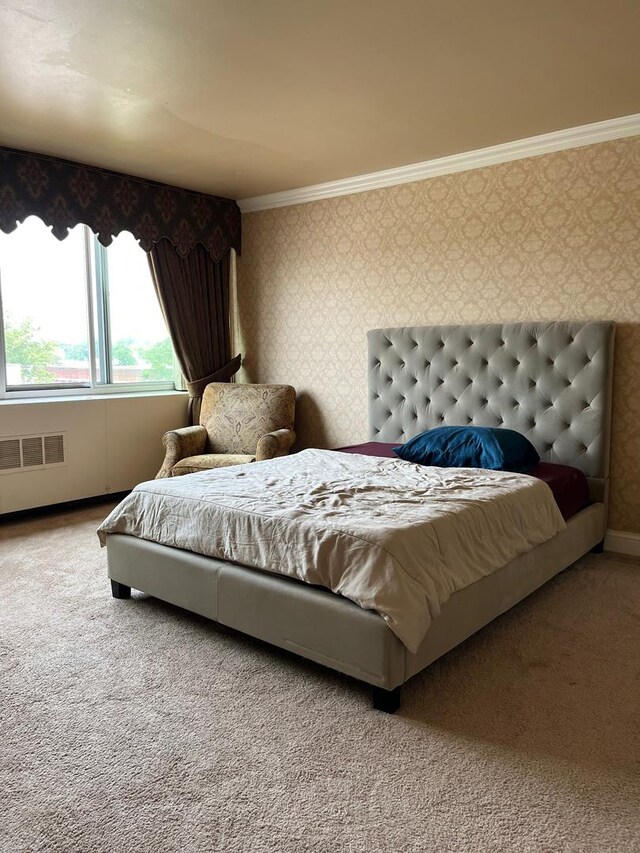 165 N Kenilworth Ave Unit 4D, Oak Park, IL 60301 - carpeted bedroom featuring wallpapered walls, crown molding, and baseboards