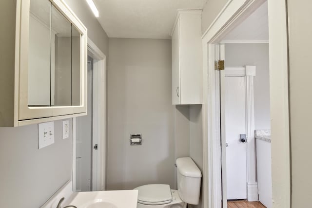 417 E Vermillion St, Odell, IL 60460 - half bath featuring toilet, vanity, and wood finished floors