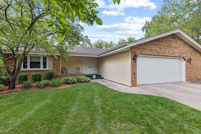 3339 Dayton Ct, Rockford, IL 61114 - ranch-style house featuring brick siding, a front lawn, concrete driveway, and an attached garage