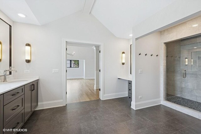5906 Juniper Ct, Western Springs, IL 60558 - bathroom with vanity, a shower stall, and baseboards