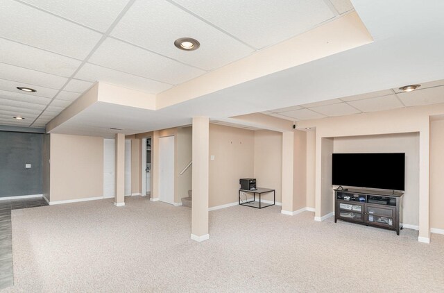 2519 Quail Cv, Carpentersville, IL 60110 - finished basement featuring a drop ceiling, carpet, and stairway