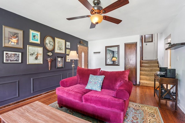 N074 Nepil Ave, Wheaton, IL 60187 - living area with a ceiling fan, wood finished floors, and stairway