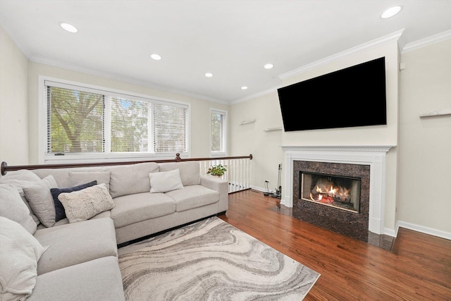 3353 N Kenmore Ave Unit 1, Chicago, IL 60657 - living room with wood finished floors, recessed lighting, crown molding, and a high end fireplace