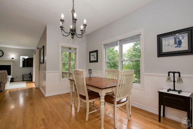 141 Mary Hamsmith Ct, Sycamore, IL 60178 - dining room featuring a wainscoted wall, a chandelier, and light wood-style flooring