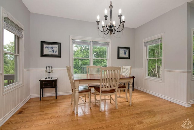 141 Mary Hamsmith Ct, Sycamore, IL 60178 - dining room featuring a chandelier, light wood-style floors, plenty of natural light, and a wainscoted wall