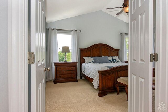 141 Mary Hamsmith Ct, Sycamore, IL 60178 - bedroom featuring light carpet, lofted ceiling, and a ceiling fan