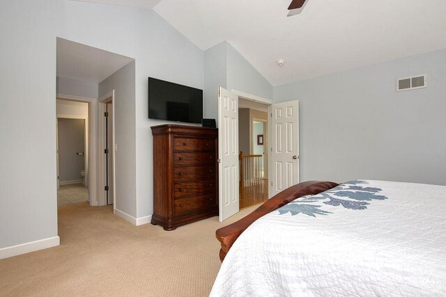 141 Mary Hamsmith Ct, Sycamore, IL 60178 - bedroom featuring vaulted ceiling, light colored carpet, baseboards, and ceiling fan