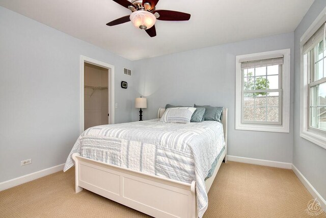 141 Mary Hamsmith Ct, Sycamore, IL 60178 - bedroom featuring light carpet, baseboards, a ceiling fan, and a spacious closet