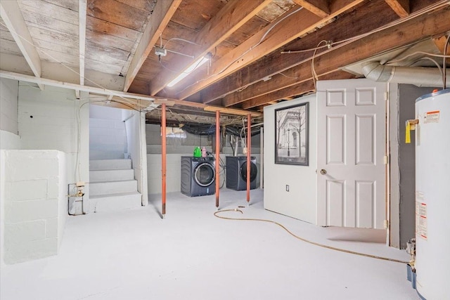 800 E Webster St, Clinton, IL 61727 - unfinished basement with independent washer and dryer, water heater, and stairway