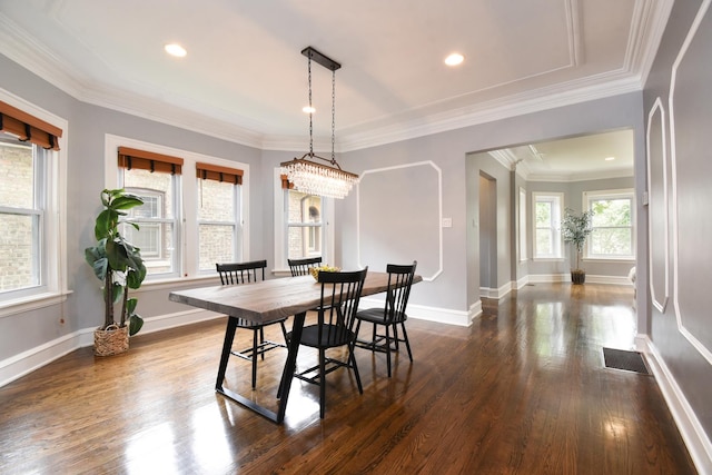 1234 Edmer Ave, Oak Park, IL 60302 - dining area featuring dark wood finished floors, ornamental molding, and recessed lighting