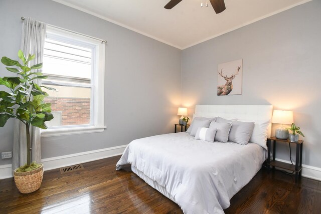 1234 Edmer Ave, Oak Park, IL 60302 - bedroom with hardwood / wood-style floors, multiple windows, crown molding, and ceiling fan