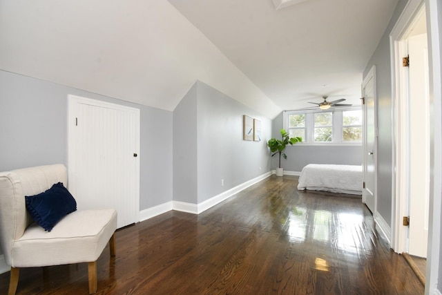 1234 Edmer Ave, Oak Park, IL 60302 - sitting room featuring dark wood-style flooring, vaulted ceiling, and ceiling fan