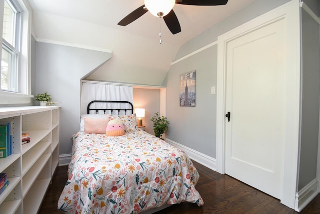 1234 Edmer Ave, Oak Park, IL 60302 - bedroom featuring wood finished floors, vaulted ceiling, and ceiling fan