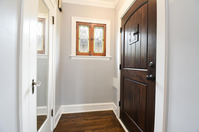 1234 Edmer Ave, Oak Park, IL 60302 - doorway featuring plenty of natural light, dark wood-type flooring, and crown molding