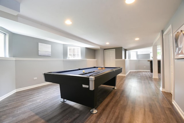 1234 Edmer Ave, Oak Park, IL 60302 - rec room featuring pool table, dark wood-style flooring, plenty of natural light, and recessed lighting
