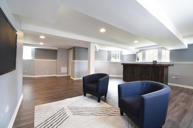 1234 Edmer Ave, Oak Park, IL 60302 - living area featuring a community bar, dark wood-type flooring, and recessed lighting