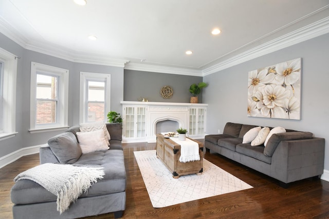 1234 Edmer Ave, Oak Park, IL 60302 - living area with dark wood-type flooring, crown molding, and recessed lighting