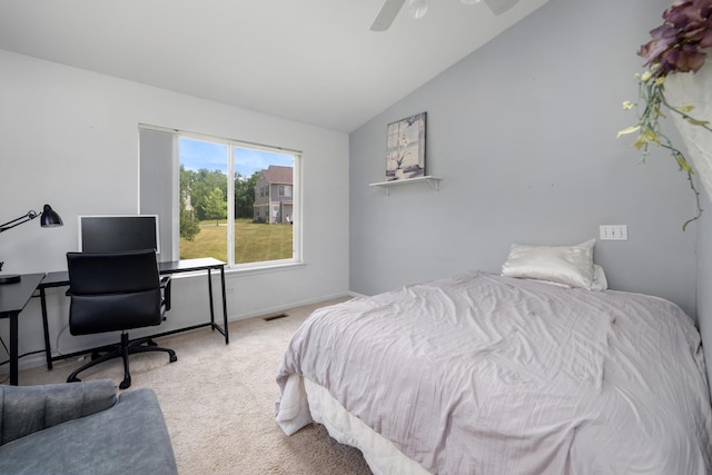 6941 Brightwater Dr, Fox Lake, IL 60020 - bedroom with vaulted ceiling, carpet flooring, a ceiling fan, and an office area