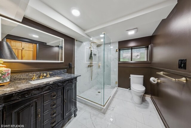 1141 N Ridgeland Ave, Oak Park, IL 60302 - full bath featuring toilet, marble finish floors, vanity, and a shower stall